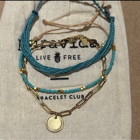 PURA VIDA Custom Turquoise 3 piece Gold Chain & Seed Bead Bracelet Set NEW! Rare - Picture 3 of 7